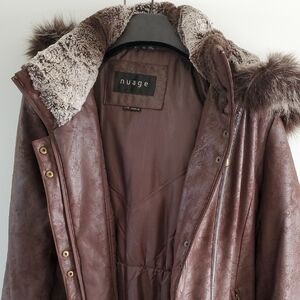 Nuage Women's Brown Puffer Jacket with Faux Fur Hood